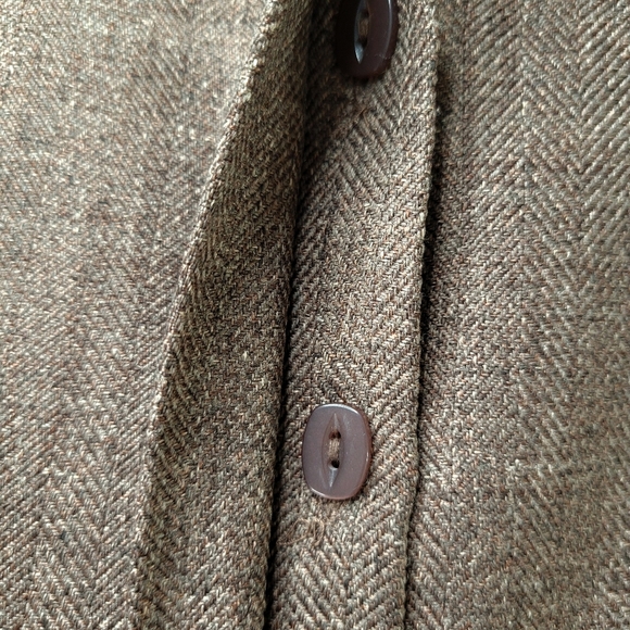 Sag Harbor Blazer Size 10P Brown Herringbone Hidden Buttons Cuffed Sleeve Vented - Picture 4 of 10